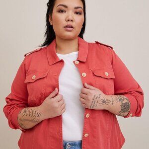 Torrid - Stretch Twill Peplum Utility Jacket in Baked Apple​​​​​​​​